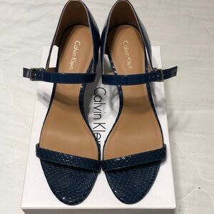 Calvin Klein Dark Blue Patent Leather Strappy Sandals